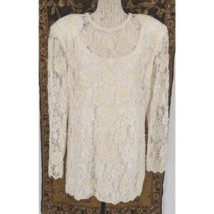 VTG Judith Ann Plus Tunic Top 46" Bust White Lace Pearls India Boho